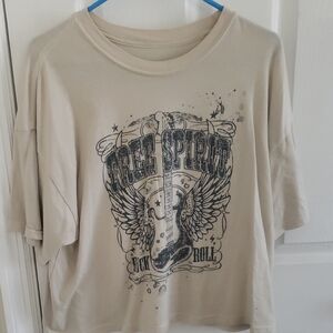 Free Spirit Graphic Tee in Beige with Black Print